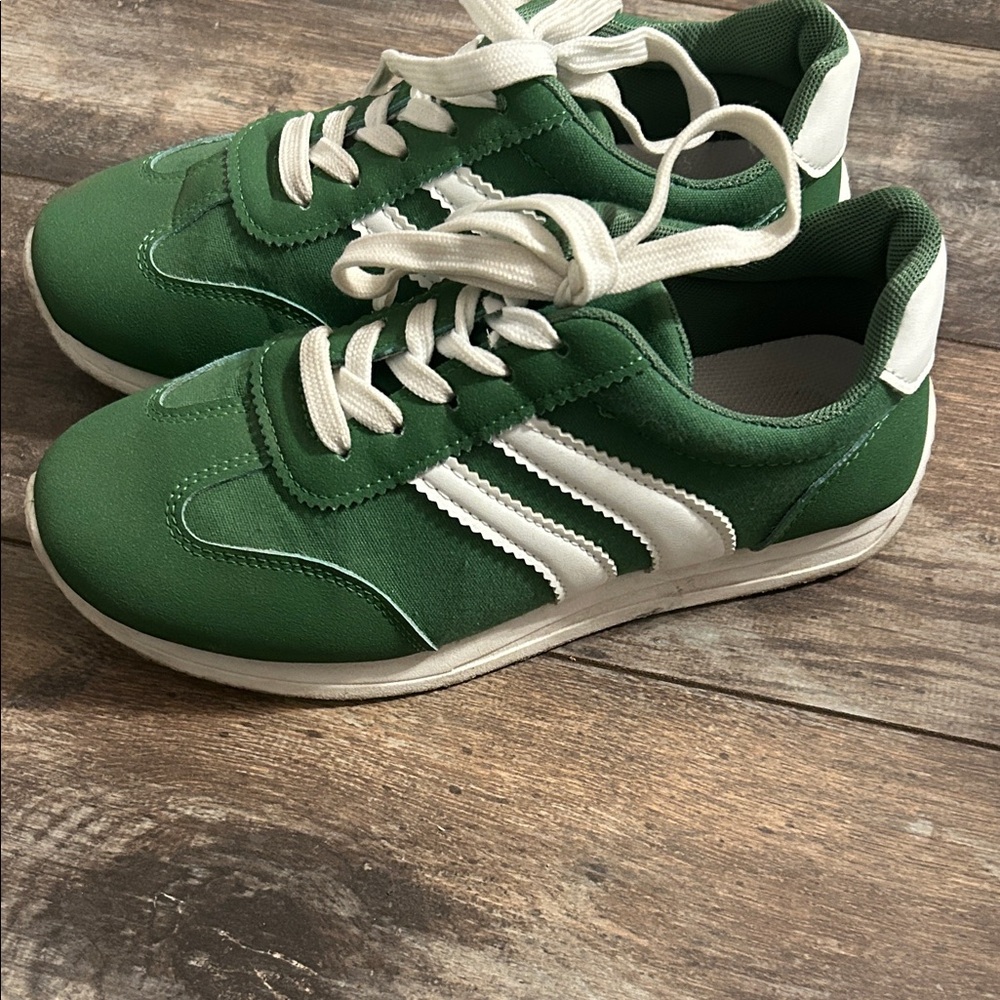 Green and White Athletic Sneakers
